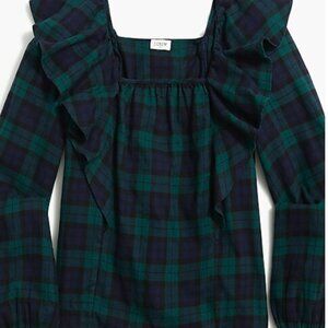 J. Crew Flannel Squareneck Ruffle Top